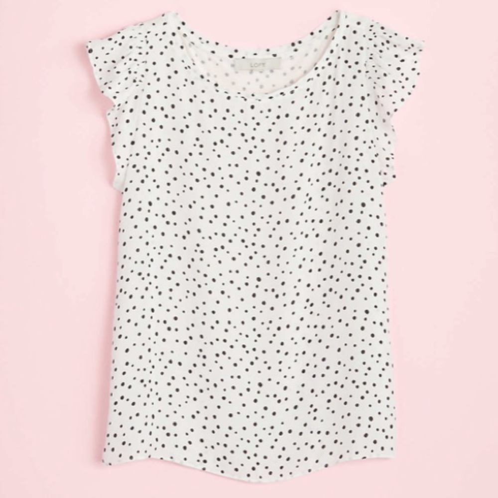 NWT Loft dotted ruffle sleeve mixed media top